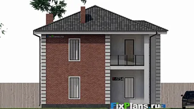 Проект двухэтажного дома 11 на 11, площадью 150 м² с балконом и 4 спальнями — фасад 3