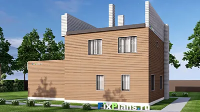 Проект двухэтажного дома 11 на 15, площадью 190 м² с балконом, гаражом на 2 машины и 3 спальнями — фасад 2