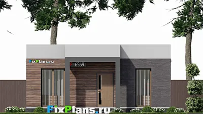 Проект одноэтажного дома 9 на 11, площадью 90 м² с террасой и 2 спальнями — фасад 3