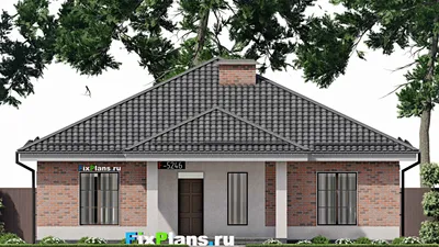 Проект одноэтажного дома 14 на 19, площадью 170 м² с террасой и 4 спальнями — фасад 3