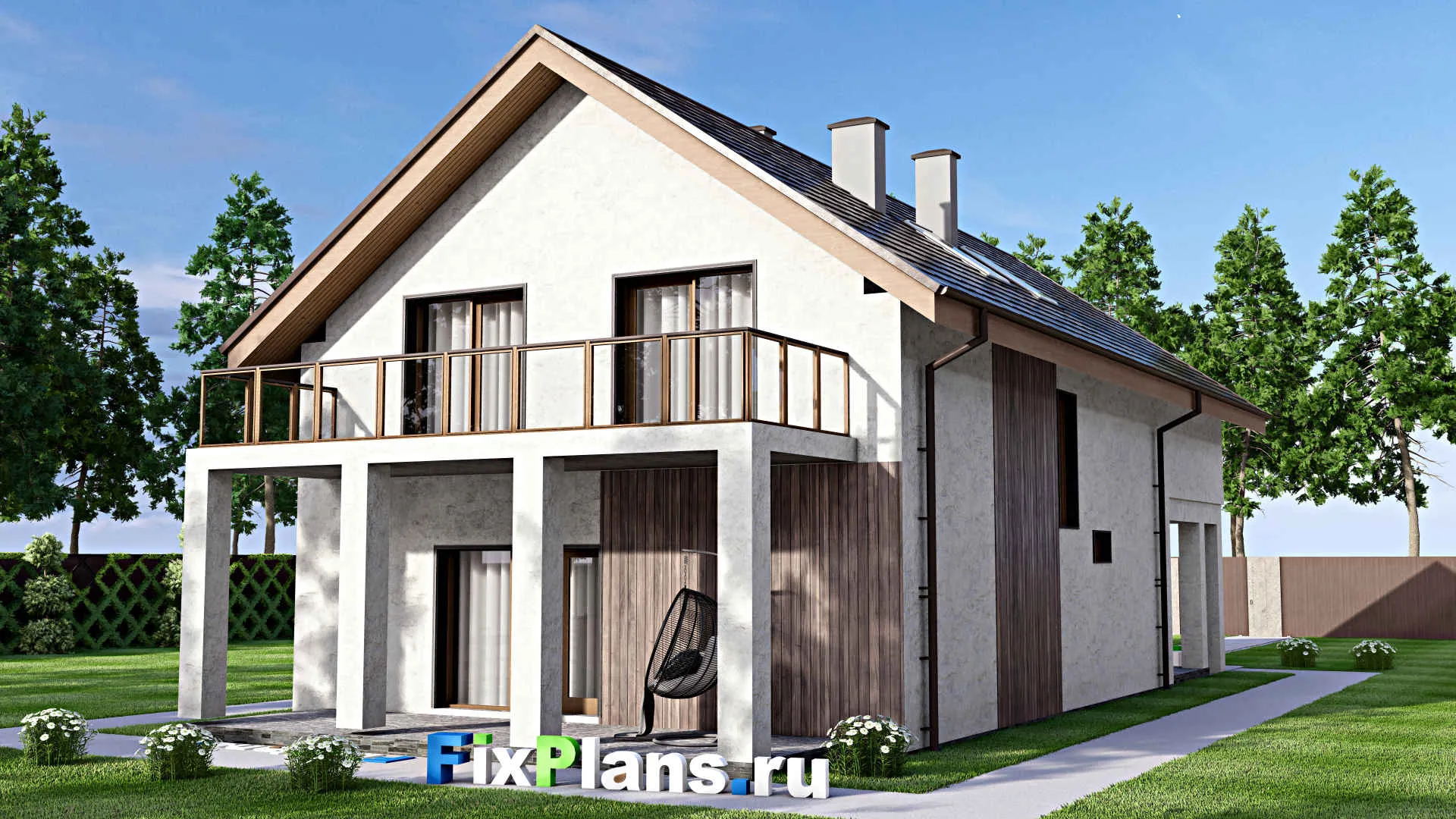 F-14309 - Проект дома с мансардой 11 на 19, площадью 280 м² с террасой, балконом, гаражом на 1 машину и 4 спальнями