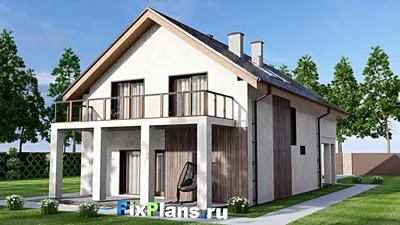Проект дома с мансардой 11 на 19, площадью 280 м² с террасой, балконом, гаражом на 1 машину и 4 спальнями — фасад 2