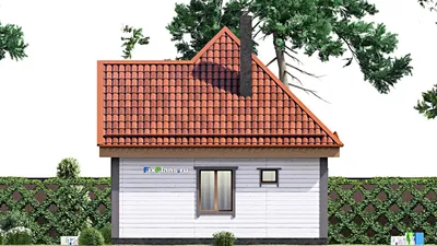 Проект бани 8 на 12, площадью 110 м² с комнатой отдыха, терассой, мансардой, санузлом и спальней — фасад 5