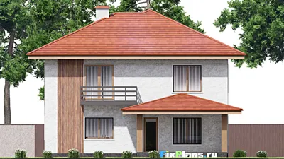 Проект двухэтажного дома 13 на 18, площадью 290 м² с террасой, балконом и 4 спальнями — фасад 6