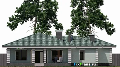 Проект одноэтажного дома 20 на 24, площадью 250 м² с террасой, гаражом на 2 машины и 3 спальнями — фасад 4