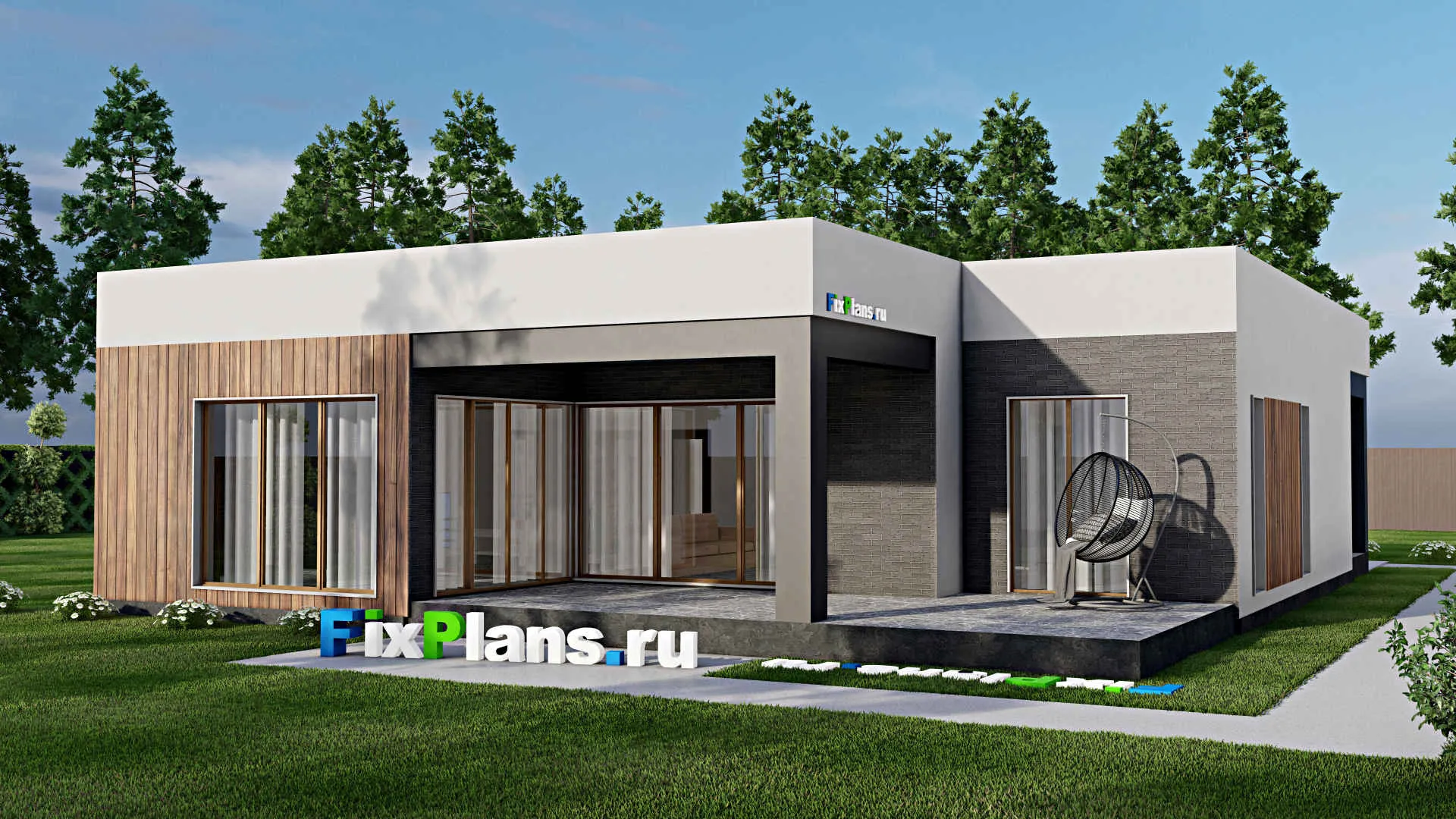 F-8927 - Проект одноэтажного дома 17 на 18, площадью 220 м² с террасой и 3 спальнями