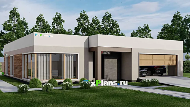 Проект одноэтажного дома 18 на 18, площадью 240 м² с гаражом на 2 машины и 3 спальнями