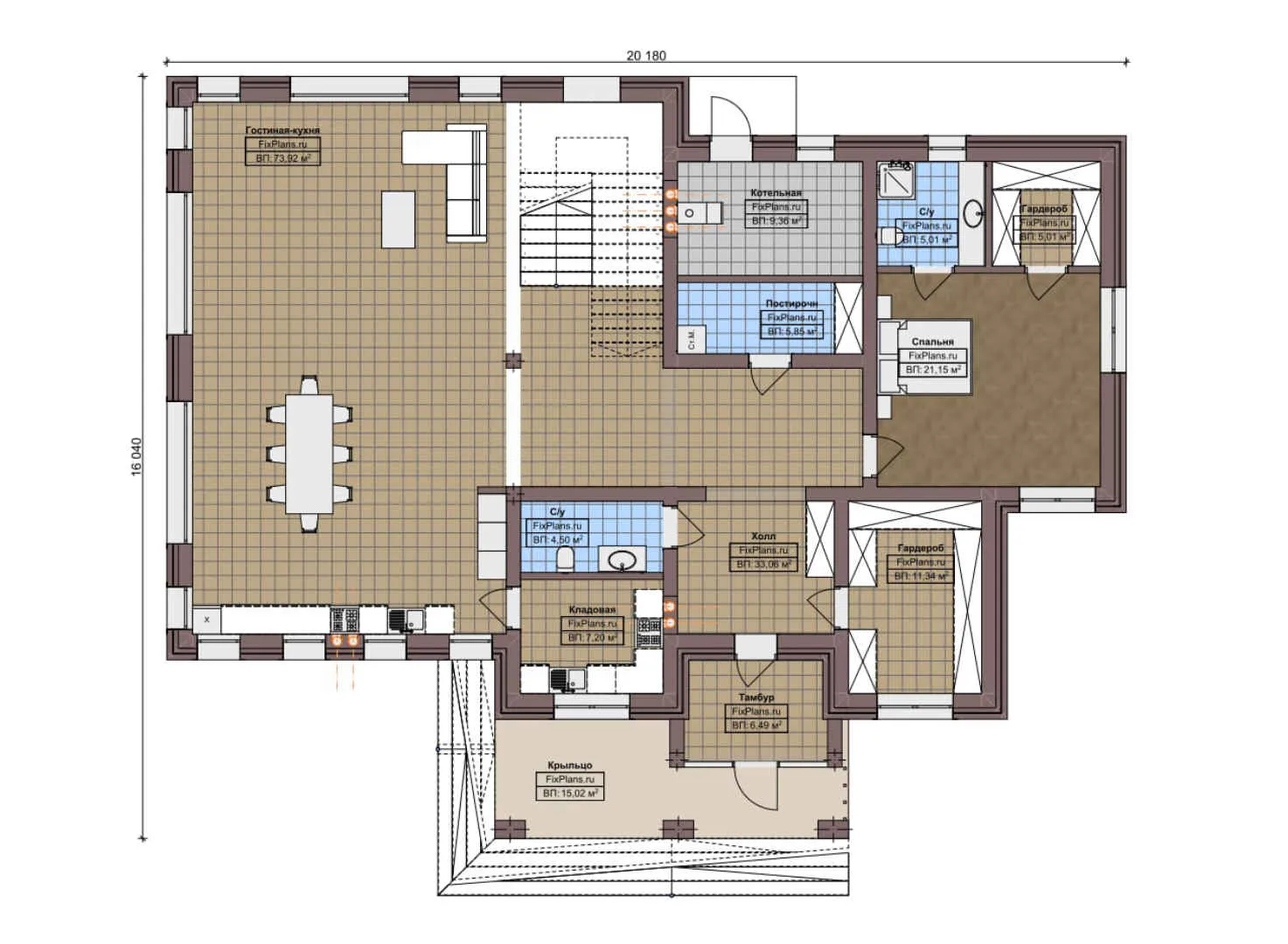 F-6380 - Планы двухэтажного дома 17 на 21, площадью 310 м² с 4 спальнями