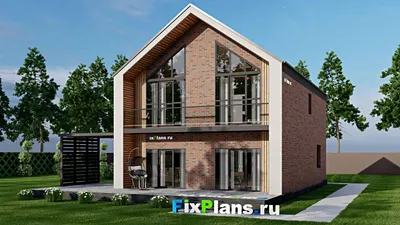 Проект дома с мансардой 9 на 14, площадью 220 м² с террасой, балконом и 4 спальнями — фасад 2