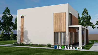 Проект двухэтажного дома 12 на 14, площадью 250 м² с террасой, балконом, баней, спортзалом и 2 спальнями — фасад 2