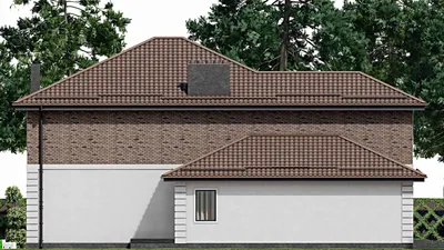 Проект двухэтажного дома 16 на 19, площадью 340 м² с террасой, гаражом на 2 машины и 5 спальнями — фасад 4