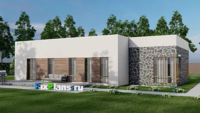 Проект бани 18 на 18, площадью 220 м² с терассой, санузлом и спальней — фасад 2