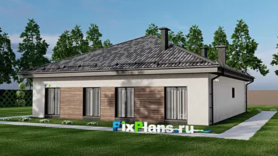 Проект одноэтажного дома 14 на 15, площадью 170 м² с 4 спальнями — фасад 2