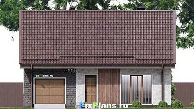 Проект дома с мансардой 12 на 12, площадью 150 м² с гаражом на 1 машину и 5 спальнями — фасад 3