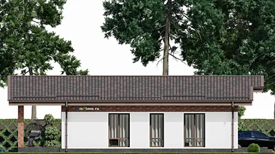 Проект одноэтажного дома 11 на 13, площадью 150 м² с террасой и 3 спальнями — фасад 4