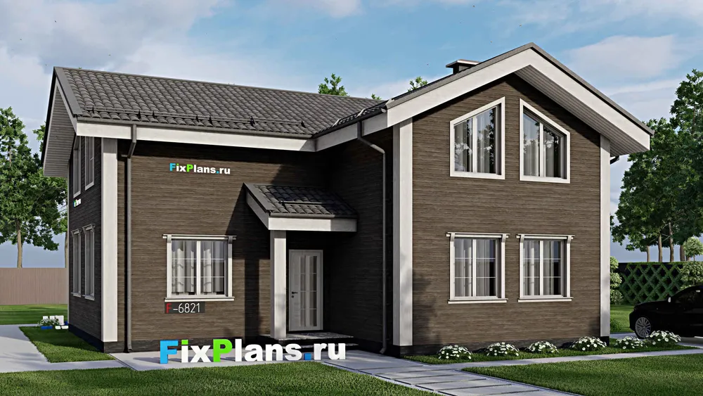 Проект дома с мансардой 13 на 14, площадью 180 м² с 4 спальнями — фасад 1