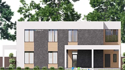 Проект двухэтажного дома 19 на 21, площадью 490 м² с террасой, балконом, баней, спортзалом и 8 спальнями — фасад 3