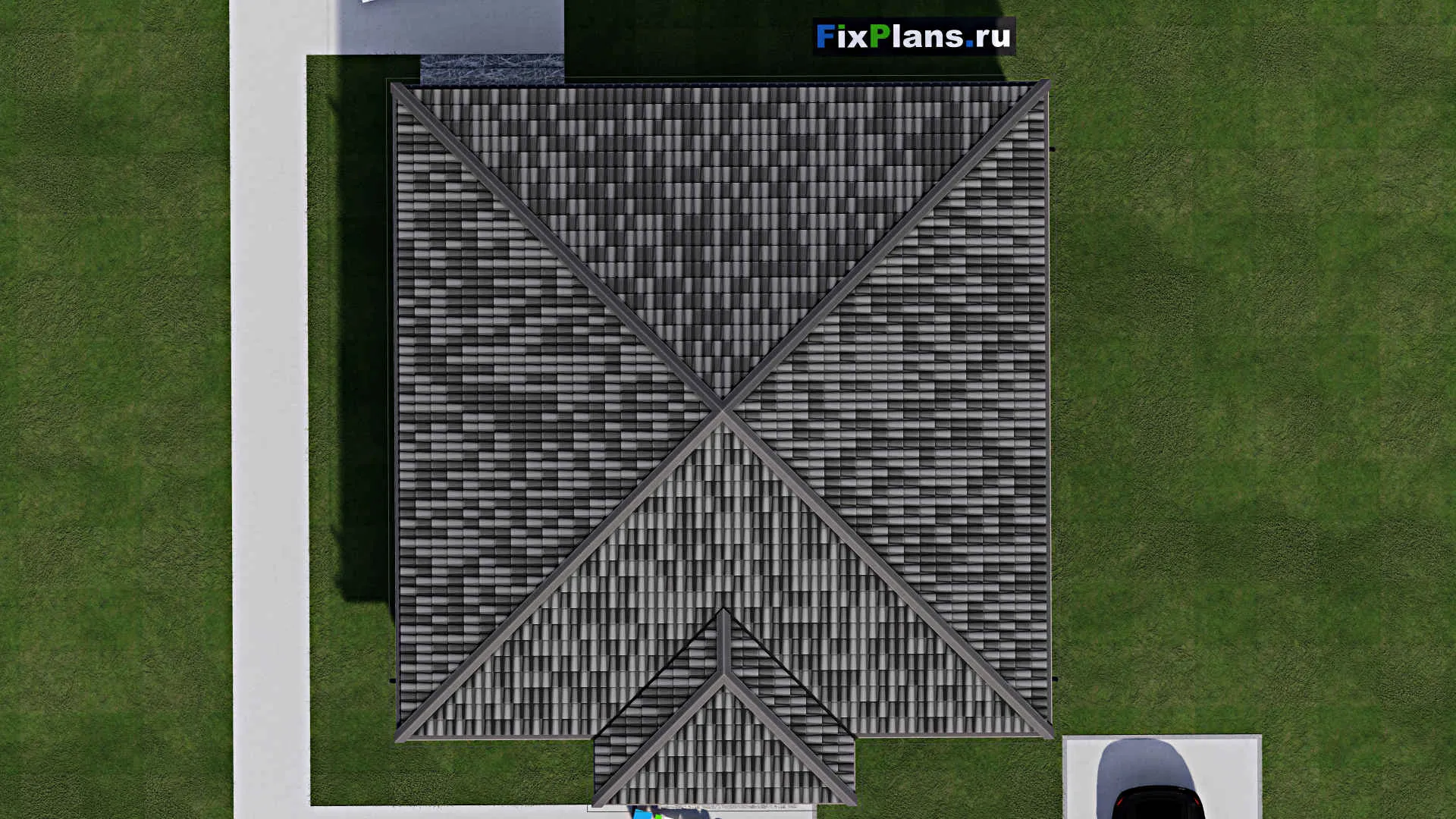 F-1862 - Проект одноэтажного дома 13 на 13, площадью 130 м² с террасой и 3 спальнями