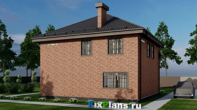 Проект двухэтажного дома 12 на 13, площадью 180 м² с балконом, цокольным этажом и 3 спальнями — фасад 2