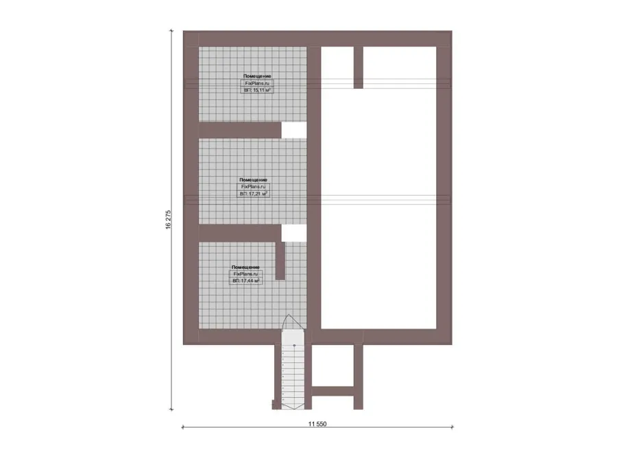 Проект дома с мансардой 12 на 17, площадью 290 м² с террасой, балконом, цокольным этажом и 6 спальнями — 1-й этаж