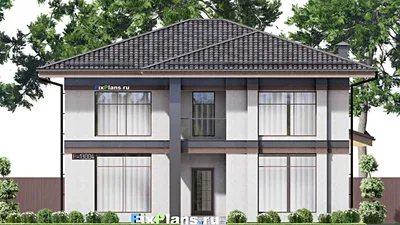 Проект двухэтажного дома 13 на 17, площадью 250 м² с террасой, балконом и 5 спальнями — фасад 3