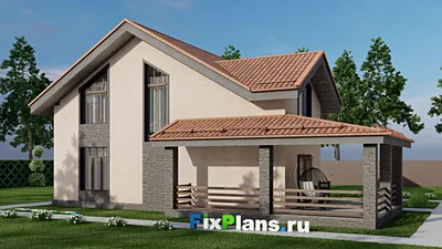 Проект дома с мансардой 12 на 17, площадью 220 м² с 5 спальнями — фасад 2