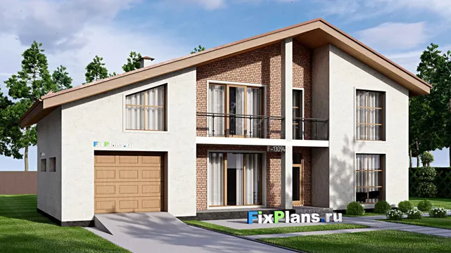 Проект дома с мансардой 12 на 18, площадью 230 м² с террасой, балконом, гаражом на 1 машину и 4 спальнями