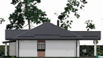 Проект одноэтажного дома 14 на 14, площадью 170 м² с террасой и 3 спальнями — фасад 5