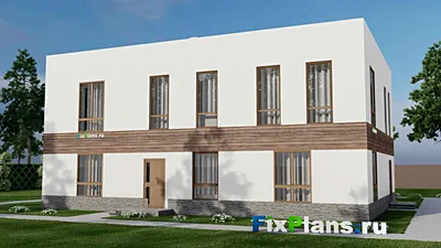 Проект двухэтажного дома 18 на 19, площадью 360 м² с террасой, балконом и 5 спальнями — фасад 2