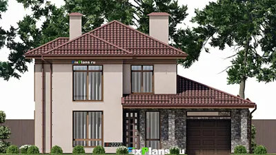 Проект двухэтажного дома 12 на 15, площадью 200 м² с террасой, гаражом на 1 машину и 5 спальнями (F-2222) — фасад 3