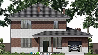 Проект двухэтажного дома 12 на 15, площадью 180 м² с гаражом на 1 машину и 4 спальнями — фасад 3