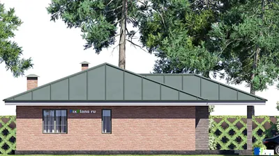 Проект одноэтажного дома 14 на 15, площадью 150 м² с террасой и 3 спальнями — фасад 4