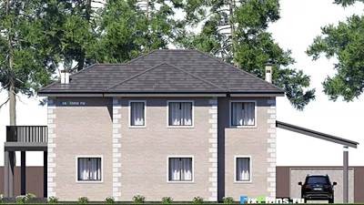 Проект двухэтажного дома 14 на 18, площадью 250 м² с террасой, балконом и 5 спальнями — фасад 6