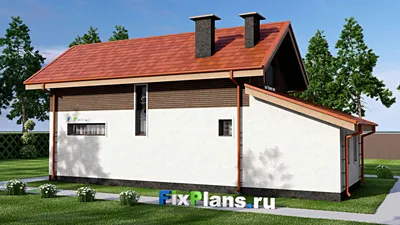 Проект бани 11 на 15, площадью 130 м² с комнатой отдыха, терассой, мансардой, санузлом и 2 спальнями — фасад 2