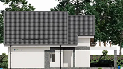 Проект дома с мансардой 15 на 15, площадью 350 м² с террасой, балконом и 4 спальнями — фасад 4