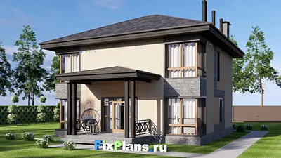 Проект двухэтажного дома 12 на 15, площадью 200 м² с террасой и 3 спальнями — фасад 2