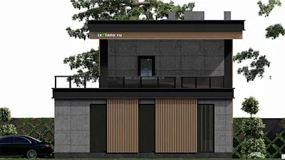 Проект двухэтажного дома 11 на 15, площадью 230 м² с террасой, балконом, гаражом на 1 машину и 3 спальнями — фасад 5