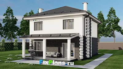 Проект двухэтажного дома 10 на 11, площадью 160 м² с террасой и 4 спальнями (F-4769) — фасад 2