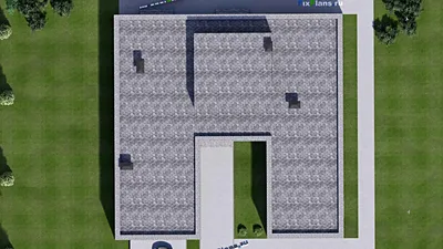 Проект одноэтажного дома 21 на 21, площадью 300 м² с террасой, гаражом на 2 машины и 3 спальнями — фасад 6