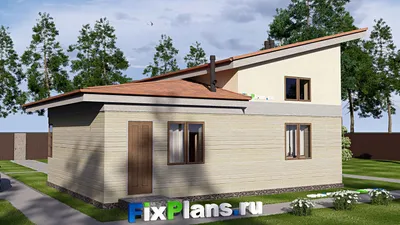 Проект одноэтажного дома 12 на 15, площадью 90 м² с террасой и 1 спальнями — фасад 2