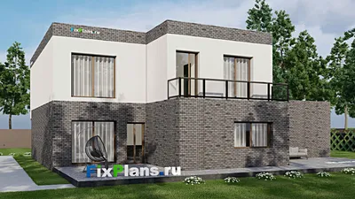 Проект двухэтажного дома 19 на 20, площадью 450 м² с террасой, балконом, гаражом на 2 машины и 5 спальнями — фасад 2