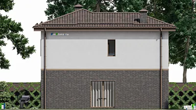 Проект двухэтажного дома 14 на 16, площадью 200 м² с террасой, гаражом на 1 машину и 4 спальнями — фасад 4