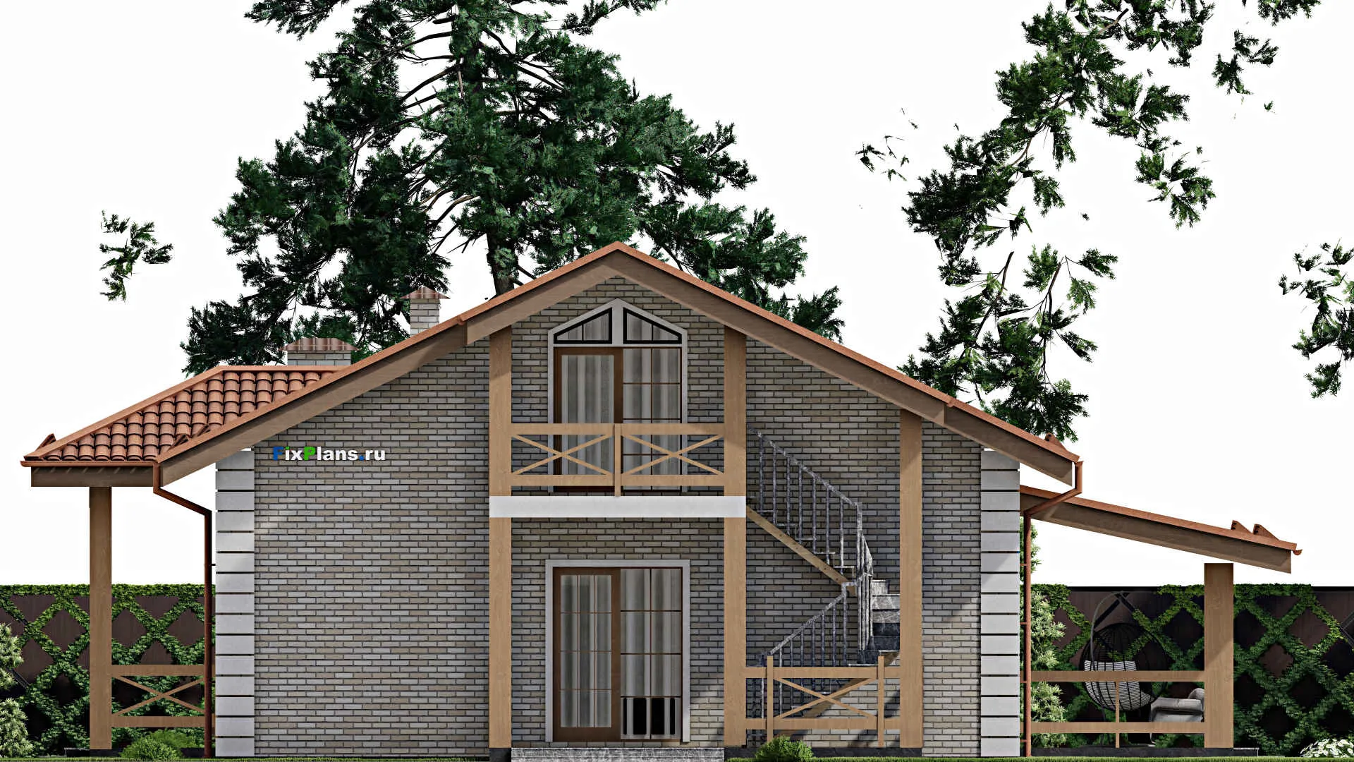 F-9557 - Проект дома с мансардой 16 на 19, площадью 260 м² с террасой и 5 спальнями