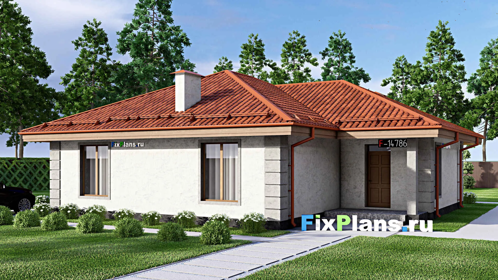F-14786 - Проект одноэтажного дома 13 на 14, площадью 130 м² с 2 спальнями