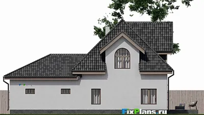 Проект дома с мансардой 12 на 16, площадью 190 м² с террасой, гаражом на 1 машину и 2 спальнями — фасад 4