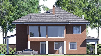 Проект двухэтажного дома 15 на 19, площадью 340 м² с террасой, балконом и 4 спальнями — фасад 5