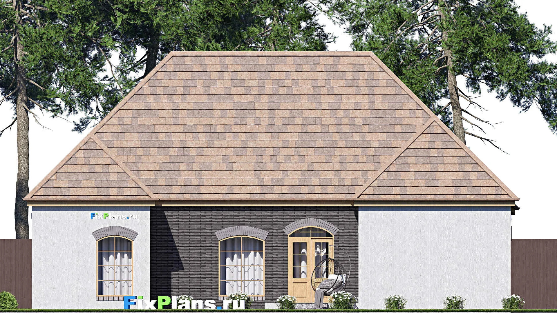 F-20177 - Проект одноэтажного дома 16 на 23, площадью 190 м² с гаражом на 2 машины и 3 спальнями