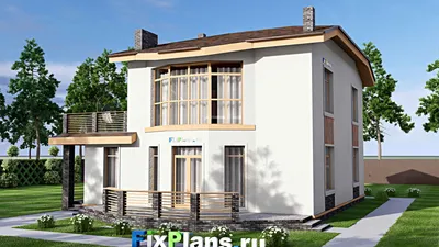 Проект двухэтажного дома 13 на 17, площадью 300 м² с террасой, балконом, гаражом на 1 машину и 4 спальнями — фасад 2