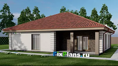 Проект одноэтажного дома 14 на 15, площадью 150 м² с террасой и 3 спальнями (F-9746) — фасад 2