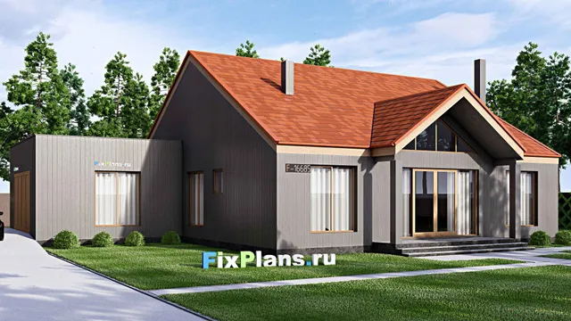 Проект одноэтажного дома 19 на 21, площадью 260 м² с террасой, гаражом на 2 машины и 3 спальнями